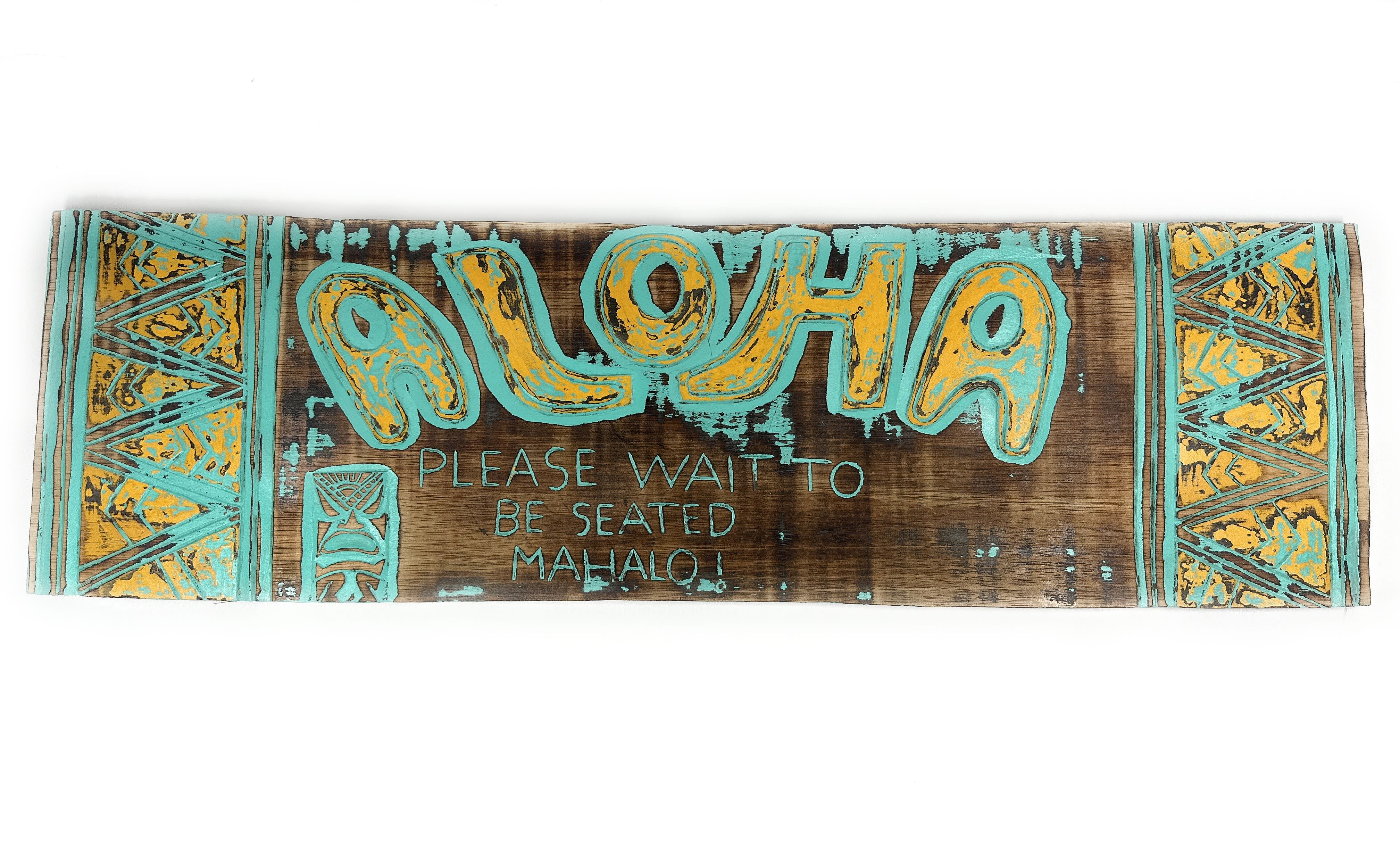 Rustic Bar Sign Aloha, Wait To Be Seated, Mahalo Sign 40 inch X 12 inch - Tiki Bar Decor | #dpt5032100tl Rustic Bar Sign Aloha, Wait To Be Seated, Mahalo Sign 40 inch X 12 inch - Tiki Bar Decor | #dpt5032100tl